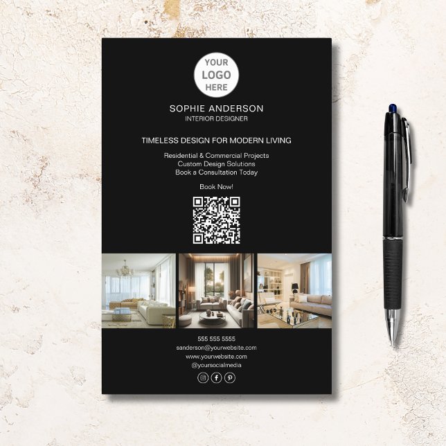 Modern Logotyp Foto QR Svart Professionell Företag Flygblad (Modern Logo Photo QR Black Professional Business Flyer)