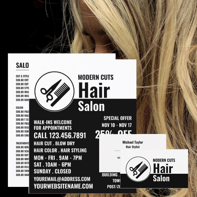 Modern Logotyp, Hair Stylist, Hair Salon Advert Flygblad (Skapare uppladdad)