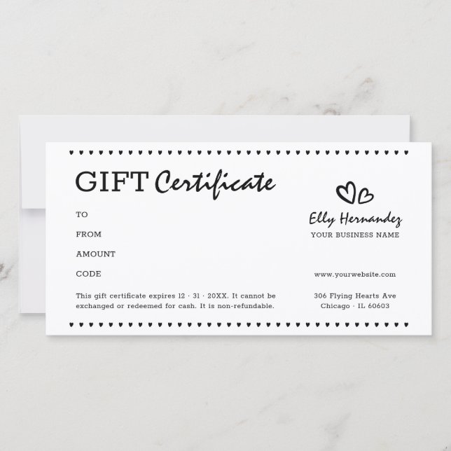 Modern Logotyp Heart Black Gift Certificate (Framsida)