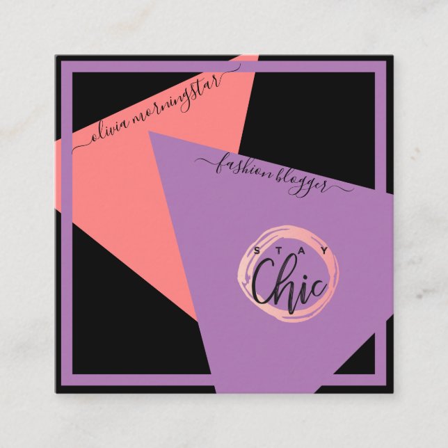 Modern Logotyp Mode Geometric YOUR FÄRG Fyrkantigt Visitkort (Framsida)