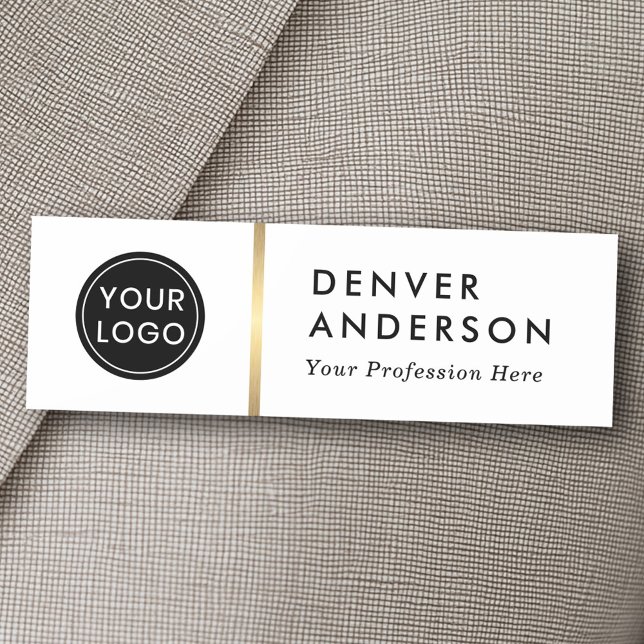 Modern logotyp, namn och rubrik, klassvit namnbricka (Modern logo, name and title classy white name tag)