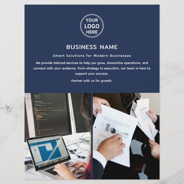 Modern Logotyp Photo Navy Blue Professionell Busin Reklamblad (Framsidan)