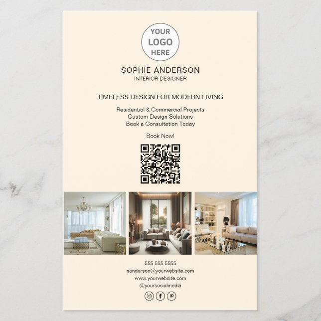 Modern Logotyp Photo QR Cream Professionell Busine Flygblad (Framsidan)