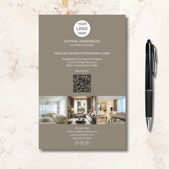 Modern Logotyp Photo QR Taupe Professionell Busine Flygblad (Modern Logo Photo QR Taupe Professional Business Flyer)