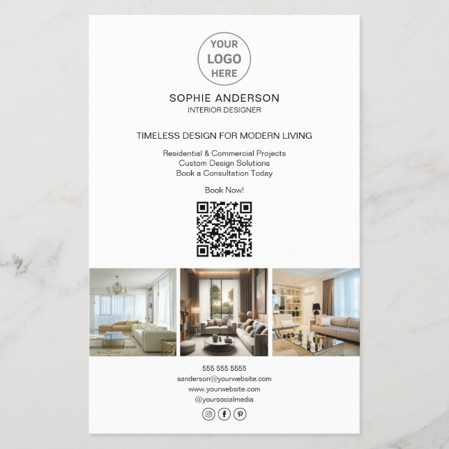 Modern Logotyp Photo QR White Professionell Busine Flygblad (Framsidan)