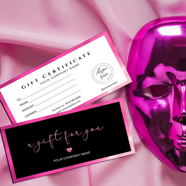 Modern Logotyp-presentkort för svart och Shock ros (Give the gift of style with our modern black and hot pink gift card perfectly branded with logo )