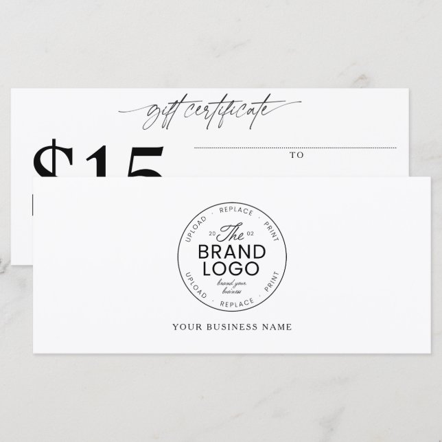Modern logotyp presentkort lägg till ditt belopp  (Fram/baksida)