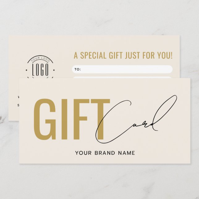 Modern logotyp professionell beige guld presentkor (Fram/baksida)