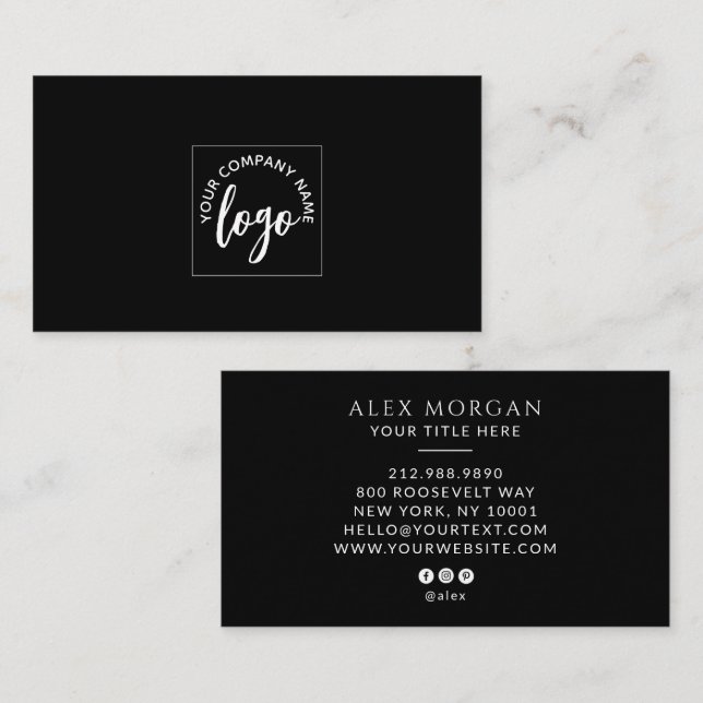 Modern Logotyp Professionell Svart Visitkort (Fram/baksida)
