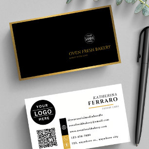 Modern Logotyp QR Code Black Guld Bakery Visitkort