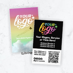 Modern Logotyp QR Code Black White Rainbow Photo Flygblad