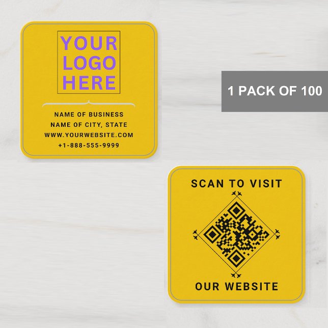 Modern logotyp & QR-kod | Anpassad guld rundad hör Fyrkantigt Visitkort (Modern luxurygolden Business Cards
)