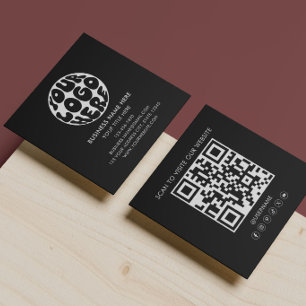 Modern Logotyp QR-kod Anpassad Logotyp Svart & Vit Fyrkantigt Visitkort