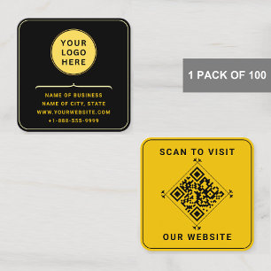 Modern Logotyp & QR-kod   Anpassad Svart Guld Rund Fyrkantigt Visitkort