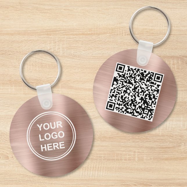 Modern Logotyp QR-kod Kampanj Rosa Guld Nyckelring (Modern Logo QR Code Promotional Rose Gold Keychain)