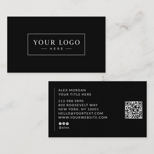 Modern Logotyp QR-kod Professionell Svart Visitkort (Fram/baksida)