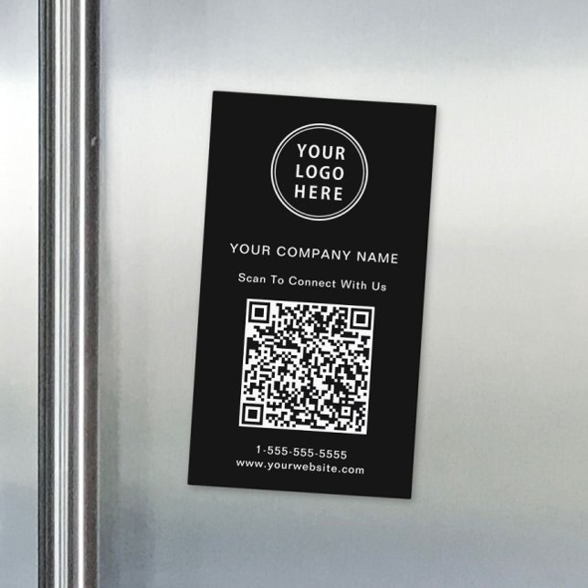 Modern Logotyp QR-kod Svart Magnetiska Visitkort (Capture attention, make connections, and leave a lasting impression with our QR business magnet card)