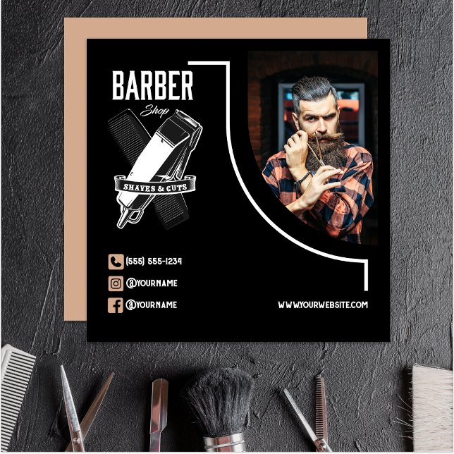Modern Logotyp Salon Professionell Barbershop Fyrkantigt Visitkort (Skapare uppladdad)