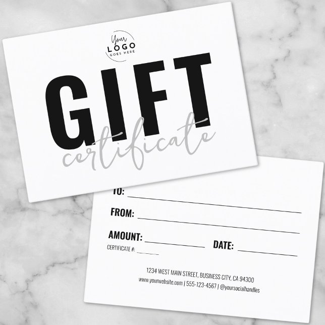 Modern Logotyp Skrift Affärspresentcertifikat Visitkort (Modern Logo Script Business Gift Certificate)
