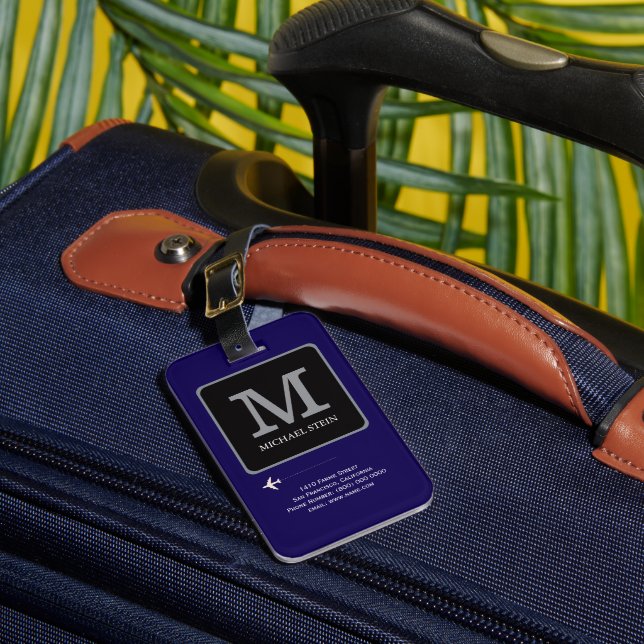 Modern Logotyp. Travel Monogram Blue Bagagebricka (Framsida Insitu 1)