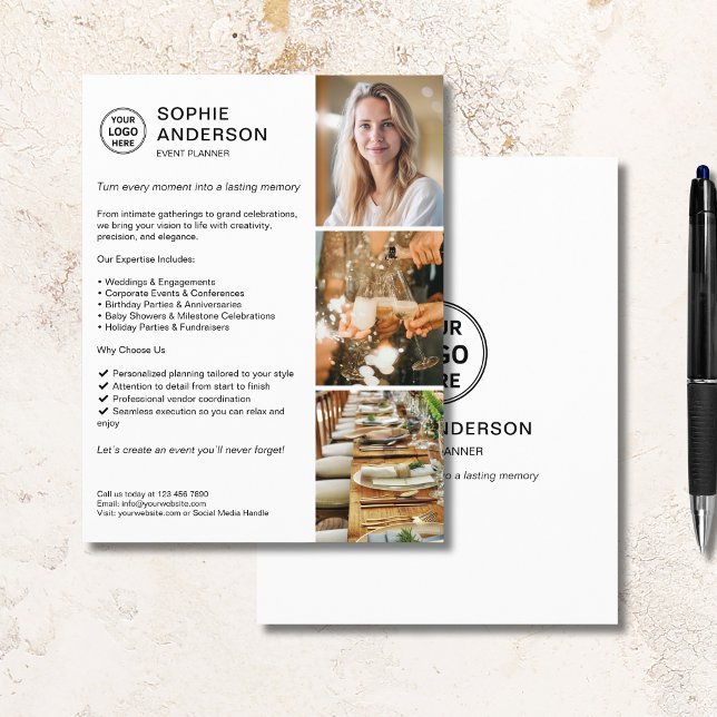 Modern Logotyp White Event Planner - marknadsförin Reklamblad (Modern Logo White Event Planner Promotional Flyer)