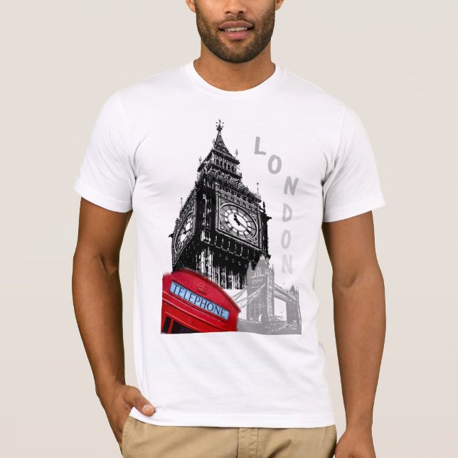 Modern London Red Telefon Box Big Ben Clock T Shirt (Framsida)