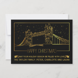 Modern London Torn Bridge "Lycklig jul" guld Julkort