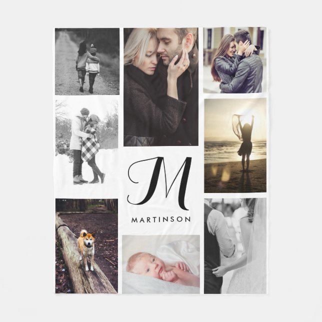 Modern look Monogram och Photos Black and White Fleecefilt (Framsidan)