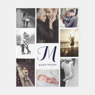 Modern look Monogram och Photos Navy och White Fleecefilt
