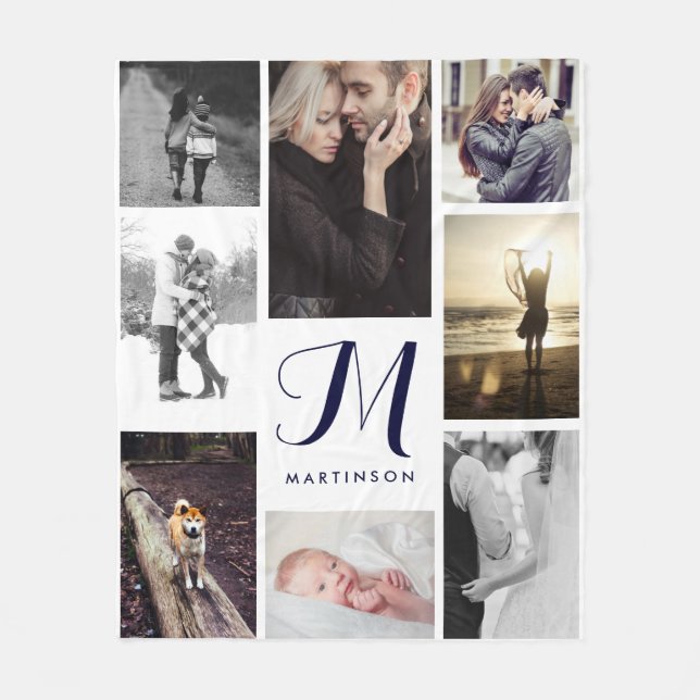 Modern look Monogram och Photos Navy och White Fleecefilt (Framsidan)