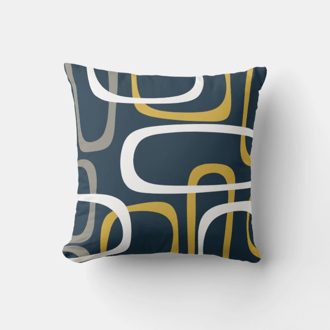 Modern Loops Navy Blue Mustard Mönster i mitten av Kudde (Framsida)