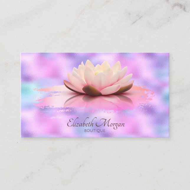 Modern Lotus Brush Stroke Holografik Iridescent Visitkort (Framsida)