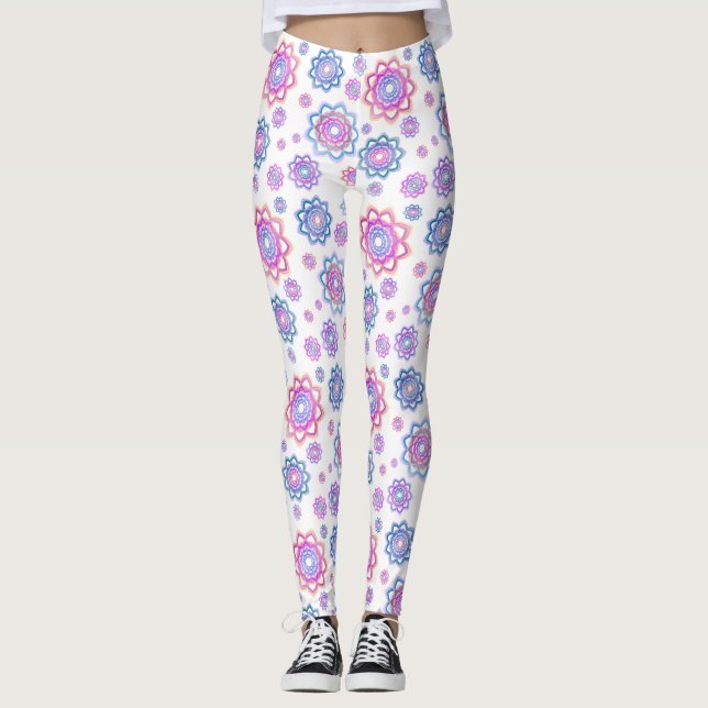 Modern Lotus Flower Rosa Pastel Grönt Leggings (Framsida)