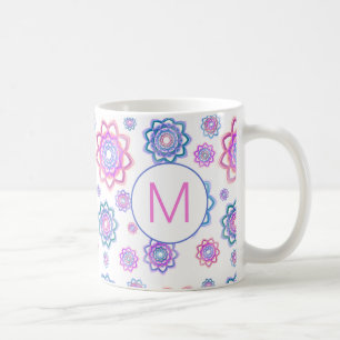 Modern Lotus Flower Rosa Pastel Monogram Kaffemugg