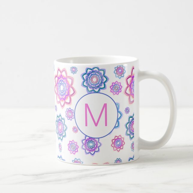 Modern Lotus Flower Rosa Pastel Monogram Kaffemugg (Höger)