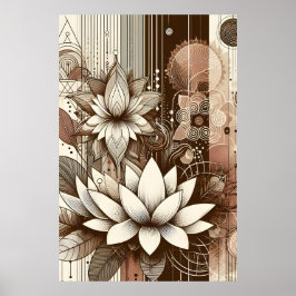 Modern Lotus Flowers i Sepia Poster
