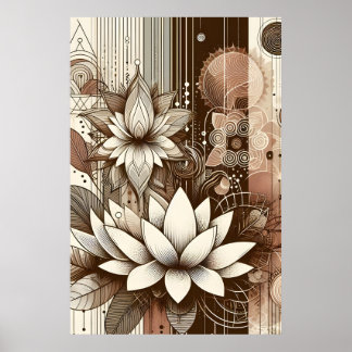 Modern Lotus Flowers i Sepia Poster