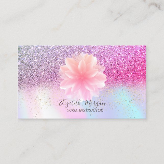 Modern Lotus Glitter Confetti HoloGrapi Visitkort (Framsida)