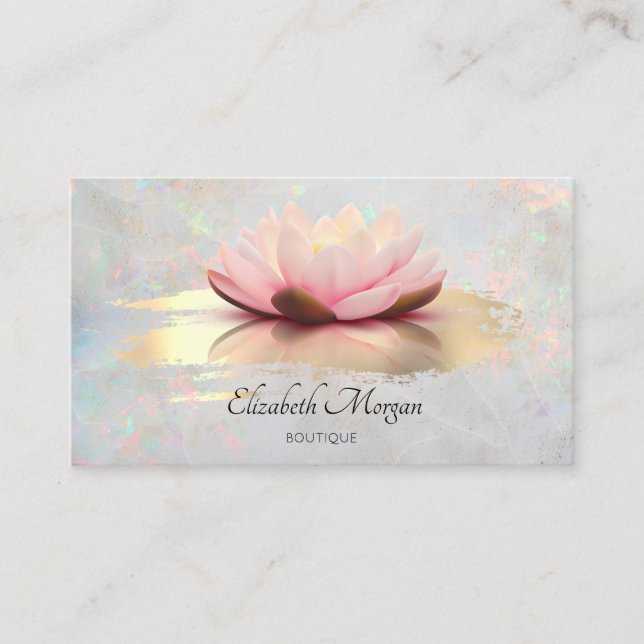 Modern Lotus Guld Penseldrag Opal Holografisk Visitkort (Framsida)