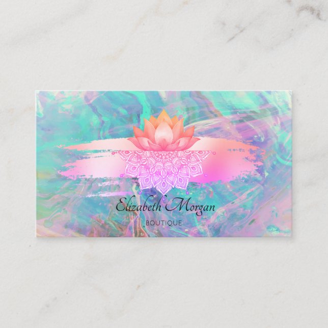 Modern Lotus Mandala Brush Stroke Opal Business Visitkort (Framsida)