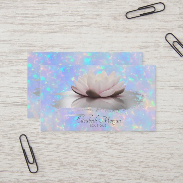 Modern Lotus-penseldrag Holografisk Opal Visitkort (Fram/Back In Situ)