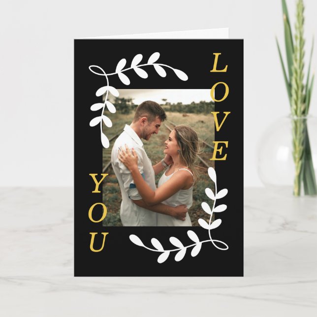 Modern Löv-andekrans Kärlek Du Photo Black Valenti Kort (Framsida)
