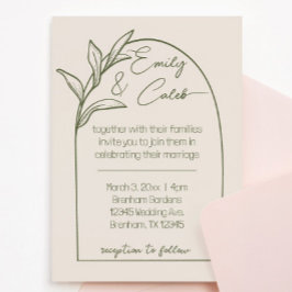 Modern Löv Arch Tan & Grönt Bröllop Inbjudningar