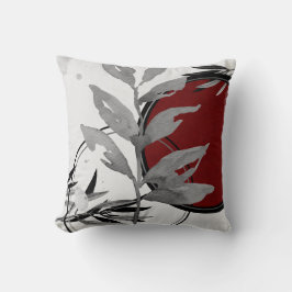 Modern Löv för vattenfärg | Grått & Burgundy Kudde