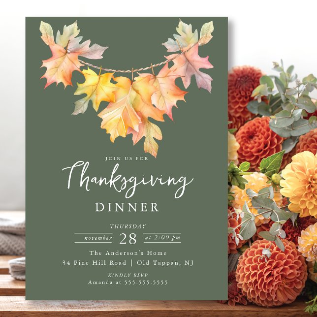 Modern Löv Garland Thanksgiving Inbjudningar (Skapare uppladdad)