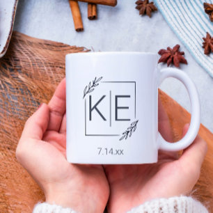 Modern Löv Monogram Initialer Newlyged Gift Kaffemugg