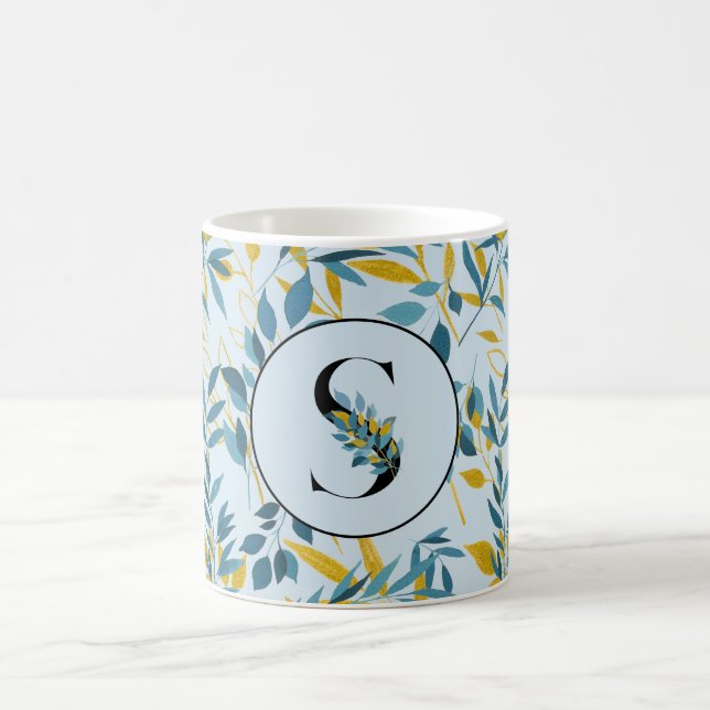 Modern Löv Navy Blue Guld ’Brev S’ Kaffemugg (Center)