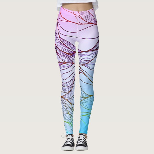 Modern löv- och blomdesign leggings (Framsida)