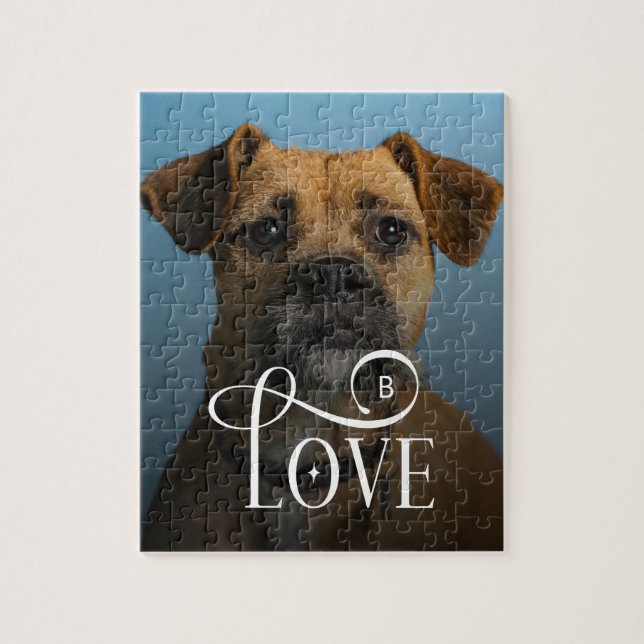 Modern Love Anpassad Boxer Hund Djur Foto Monogram Pussel (Vertikal)