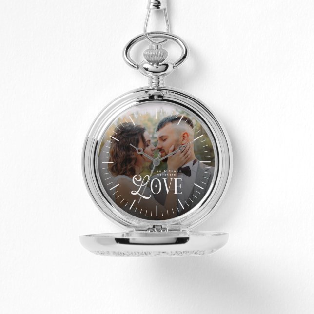 Modern Love Anpassad Bröllopsfoto Par Monogram Armbandsur (Framsida)